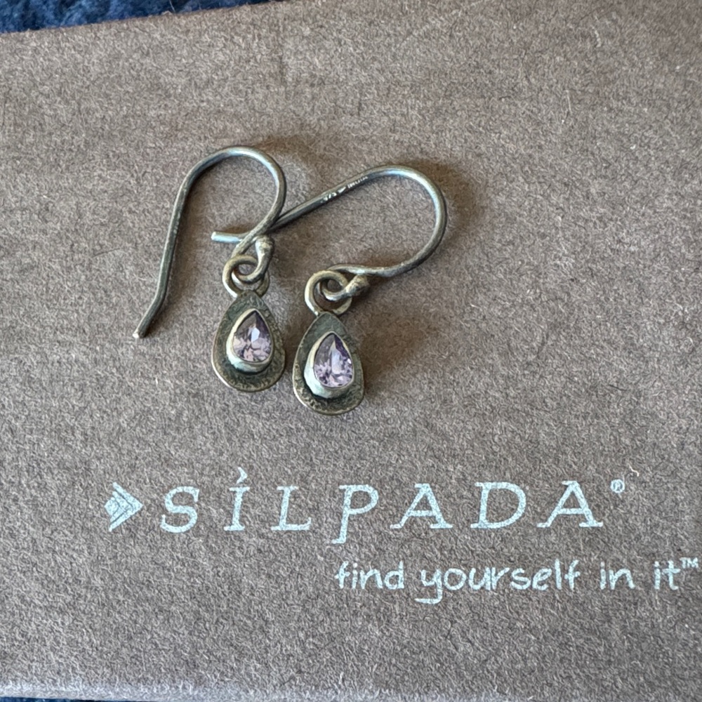 Silpada Sterling Silver Amethyst Teardrop Dangle Earrings